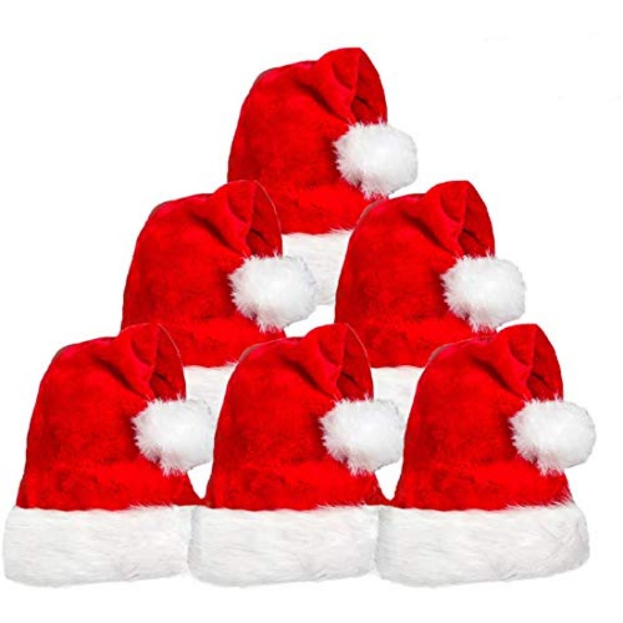Santa Hat Plush - 6 Pack Plush Santa Hat, Traditional