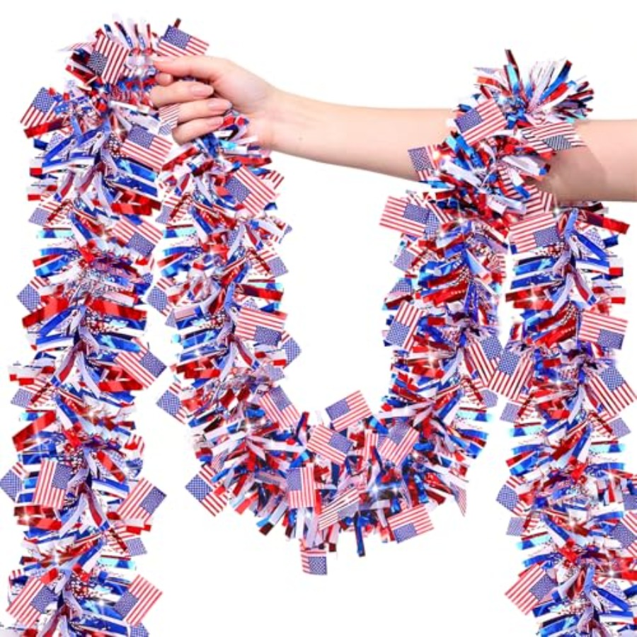 Tinsel Garland Decoration - 50FT 4th of July Tinsel Garland,