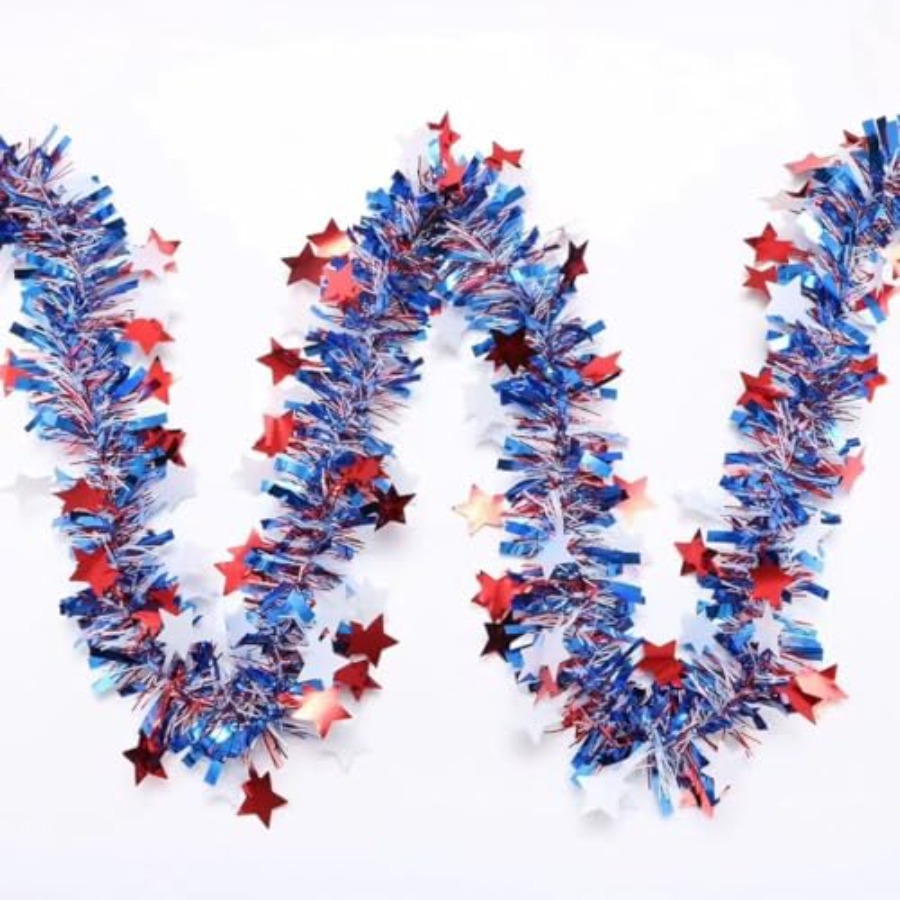 Tinsel Garland Decoration - 33Ft 4th of July Red White