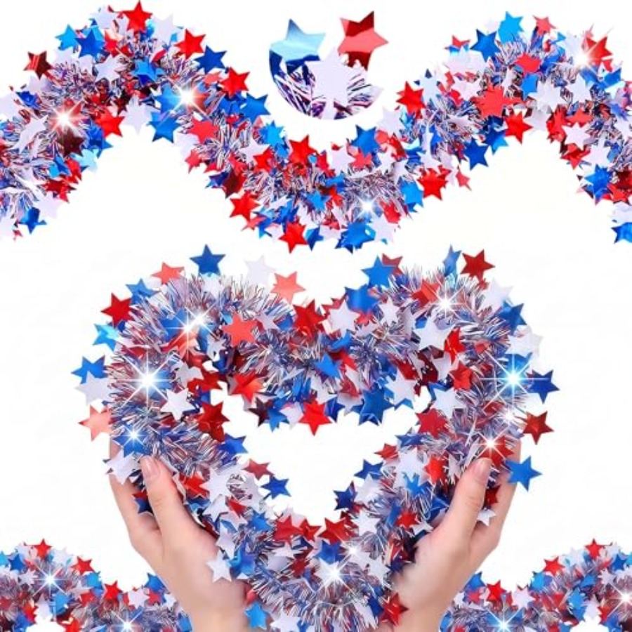 Tinsel Garland Decoration - 4th of July Garland Decorations, 100Ft