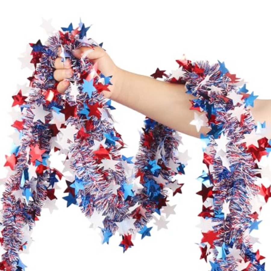 Tinsel Garland Decoration - 50 FT 4th of July Star