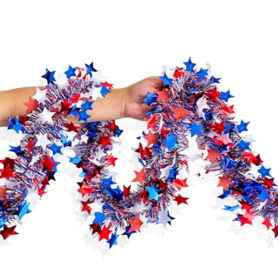 Tinsel Garland Decoration - 4th of July Garland Decorations, 50Ft