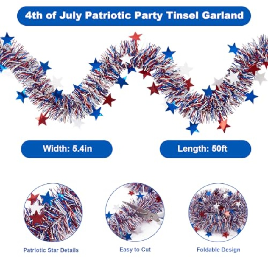 50FT Patriotic Garland, Red Wh - Tinsel Garland Decoration review and price