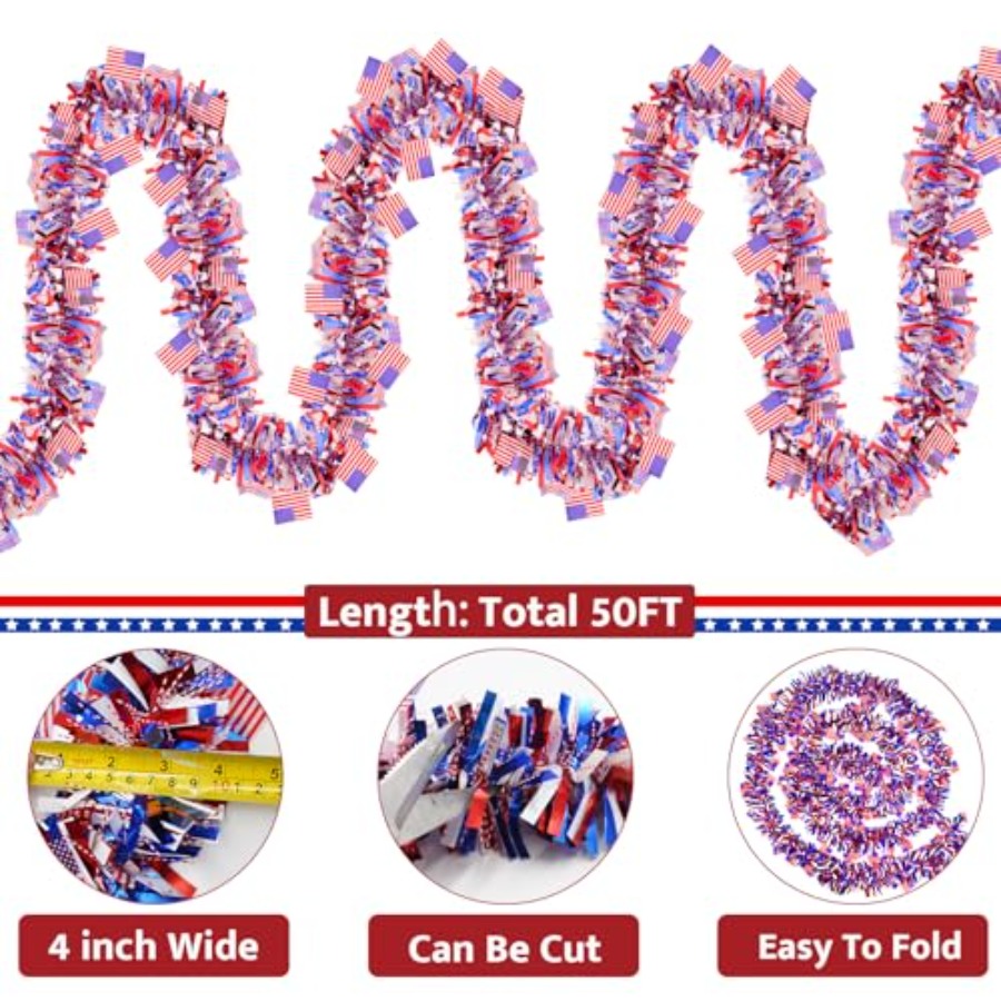 50FT 4th of July Tinsel Garlan - Tinsel Garland Decoration review and price