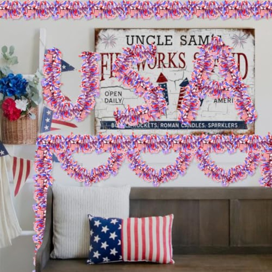 50FT 4th of July Tinsel Garlan - Tinsel Garland Decoration review and price