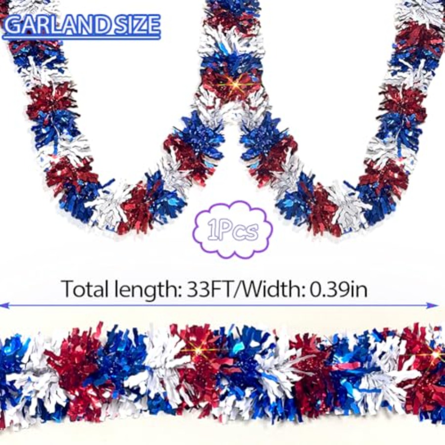 33 Ft 4th of July Patriotic Ti - Tinsel Garland Decoration review and price