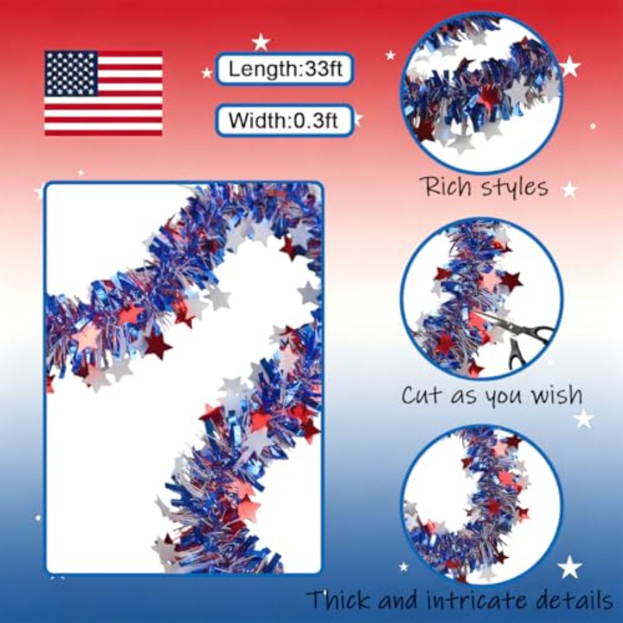 33Ft 4th of July Tinsel Garlan - Tinsel Garland Decoration review and price