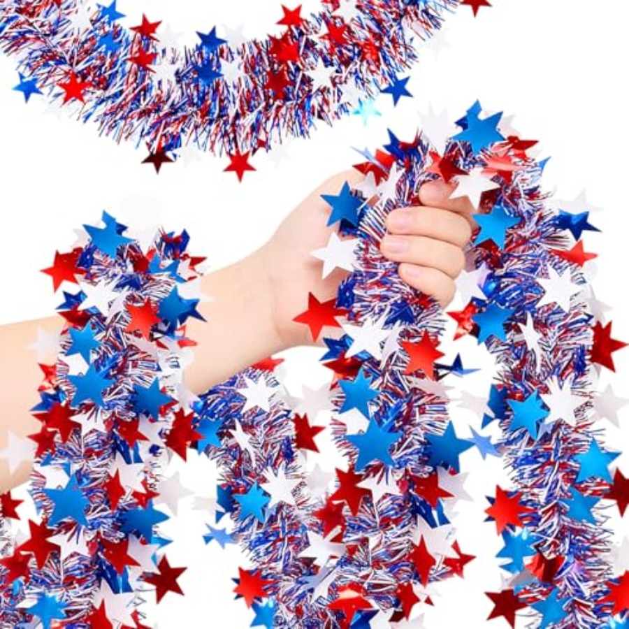 50 Ft Patriotic Glitter Tinsel - Tinsel Garland Decoration review and price