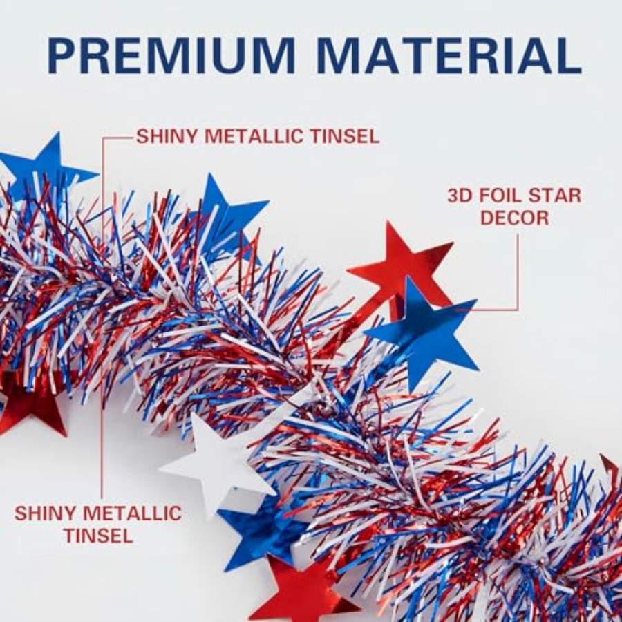 50 Ft Patriotic Glitter Tinsel - Tinsel Garland Decoration review and price