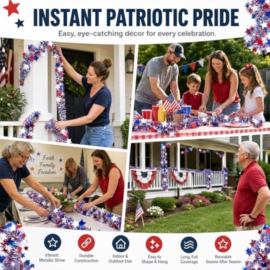 50 FT 4th of July Star Tinsel  - Tinsel Garland Decoration review and price